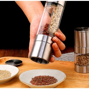 Meidong Pepper Grinder Salt Grinder 2 in 1 Spice Mill Manual with Stainless Steel Lid Ceramic Blades Acrylic Body and Adjustable Coarseness for Dry Herbs Weeds Beans Grind
